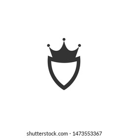 Crown on shield icon isolated on white. Royal, protection, noble sign. Winner award. Monarchy, authority, power symbol.  Vector simple illustration. 