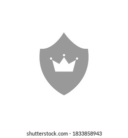 Crown on shield icon isolated on white. Royal, protection, noble sign. Winner award. Monarchy, authority, power symbol.  Vector simple illustration. 
