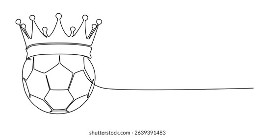 crown on soccer ball continuous one line drawing, King Soccer Ball Crown Drawing, Crown and Soccer Ball, Cartoon Soccer Ball With Gold Crown On Grass.