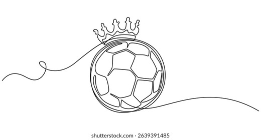 crown on soccer ball continuous one line drawing, King Soccer Ball Crown Drawing, Crown and Soccer Ball, Cartoon Soccer Ball With Gold Crown On Grass.