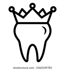 Icono de la corona en línea dental, concepto del día internacional del dentista, Signo de salud de los dientes sobre fondo blanco, Diente con icono de la corona en estilo de contorno para concepto móvil y diseño web. Gráficos vectoriales
