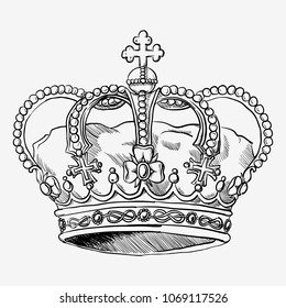 Crown on white background isolated. Middle age crown stock vector illustration. 