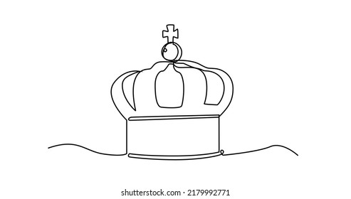Crown one line vector illustartion. Single one line drawing heraldic symbols, royal crown icon, crown for coat of arms and blazons. Royal, luxury, vip, first class sign.