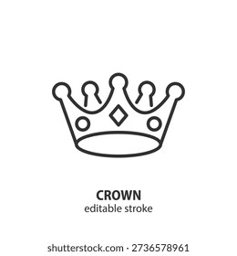 Ícone do contorno da coroa no fundo branco. Símbolo de realeza e poder. Elemento gráfico moderno para projetos de design. Traço editável. Ilustração vetorial.
