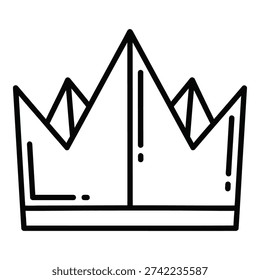 Crown outline illustration, simple line art icon of a royal crown, minimalist symbol of power and monarchy.