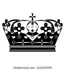 Crown in outline style. Classic royal symbol. Lineart vector illustration isolated on white background.
