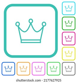 Crown outline vivid colored flat icons in curved borders on white background
