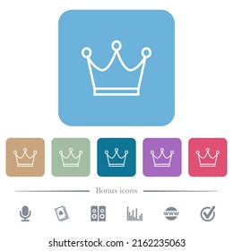 Crown outline white flat icons on color rounded square backgrounds. 6 bonus icons included