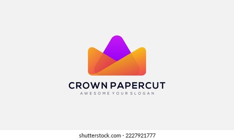 Crown paper cut Logo design Vector Template