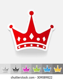 crown paper sticker with shadow. Vector illustration