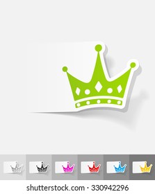 crown paper sticker with shadow. Vector illustration