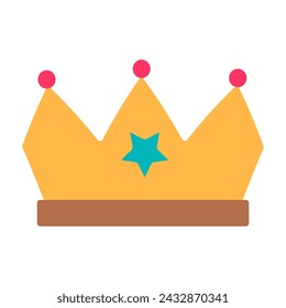 Crown Party headdress of child king, birthday symbol. Simple style of festive child king crown for design of children entertainment center. Color stroke icon isolated on white background