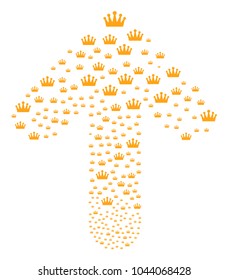 Crown pattern organized in the set of ahead target arrow. Forward oriented arrow shape created from crown objects.