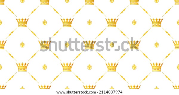 Crown pattern. Seamless background. Royal\
vector. Princess king queen wallpaper. Gold texture print design.\
Vintage retro heraldry ornament. Royalty elegant repeat crown\
pattern seamless\
illustration