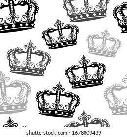 Patrón de corona. Símbolos de fondo sin inconvenientes. Vector de diseño hecho por mano de silueta dibujada por silueta.
