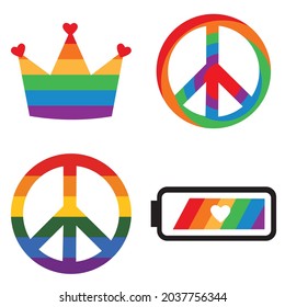 Crown Peace And Batery Lgbt Icon Sign Vector