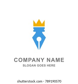 Crown Pen Education School Author Logo Icon Vector 