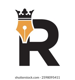Crown Pen Logo combine with letter R vector template