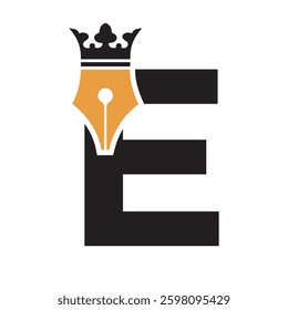 Crown Pen Logo combine with letter E vector template