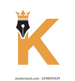 Crown Pen Logo combine with letter K vector template