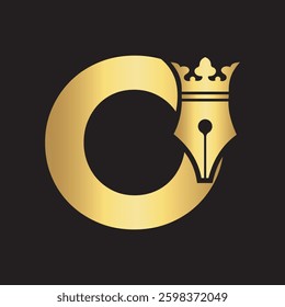 Crown Pen Logo combine with letter O
 vector template