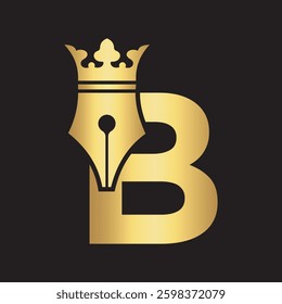 Crown Pen Logo combine with letter B
 vector template