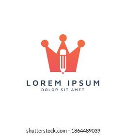 diseño del logotipo del espacio negativo de la corona y el lápiz