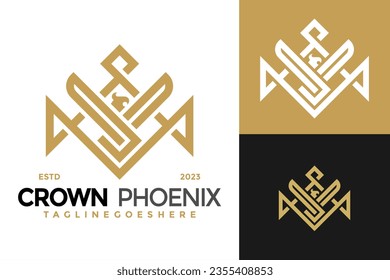 Crown Phoenix logo design vector symbol icon illustration