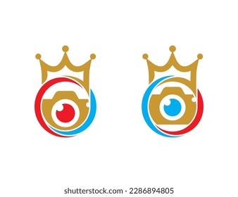 Crown Photography Camera Logo Concept icon sign symbol Element Design. Photographer Logotype. Vector illustration template
