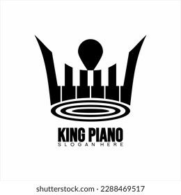 Crown and piano logo design. King piano logo. Unique concept logo design.