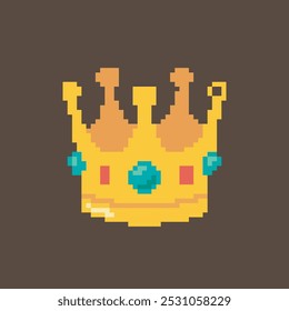 Crown pixel art, vector illustration on isolated background.