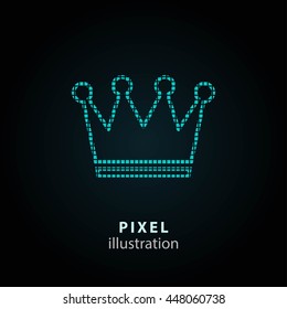 Crown - pixel icon. Vector Illustration. Design logo element. Isolated on black background. It is easy to change to any color.