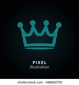 Crown - pixel icon. Vector Illustration. Design logo element. Isolated on black background. It is easy to change to any color.
