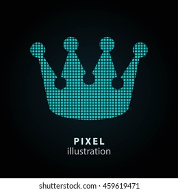 Crown - pixel icon. Vector Illustration. Design logo element. Isolated on black background. It is easy to change to any color.