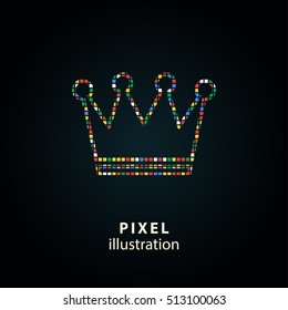 Crown - pixel icon. Vector Illustration. Design logo element. Isolated on black background. It is easy to change to any color.