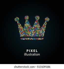 Crown - pixel icon. Vector Illustration. Design logo element. Isolated on black background. It is easy to change to any color.