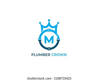 Crown Plumbing Service Logo Concept icon sign symbol Design with Letter M. Plumber, King Logotype. Vector illustration logo template