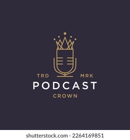 crown podcast logo icon design line art design template
