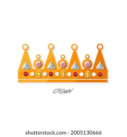 Crown with precious stones. Flat style illustration