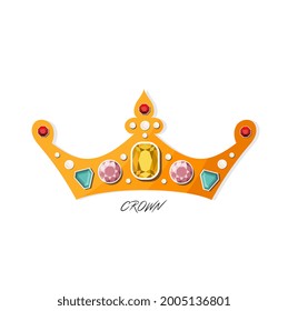 Crown with precious stones. Flat style illustration