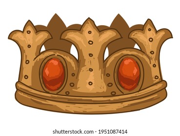 Crown with precious stones and gems, jewelry for kings and queens, price and princesses. Symbol of royalty and monarch power. Elegant and classic design, antiquity exponent. Vector in flat style