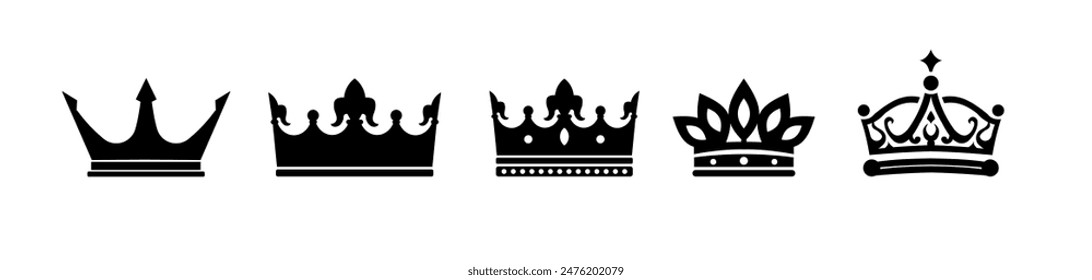 Crown, premium, jewel - set vector illustration
