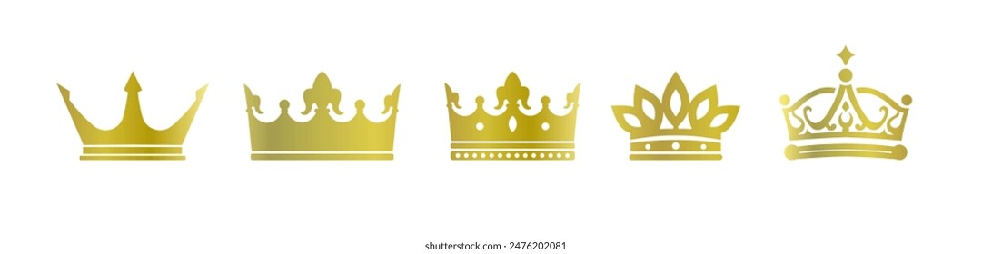Crown, premium, jewel - set vector illustration
