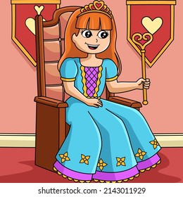 Crown Princess Colored Cartoon Illustration