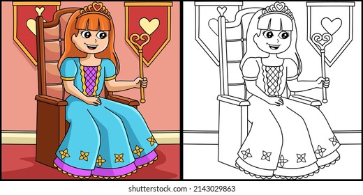 Crown Princess Coloring Page Colored Illustration