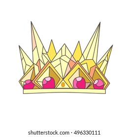 Crown princess made of gold - logo in doodle cartoon style isolated on white background. Design fashion element in modern lines. Vector illustration.