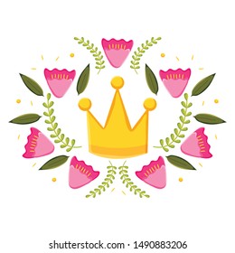 crown queen with floral wreath pop art style