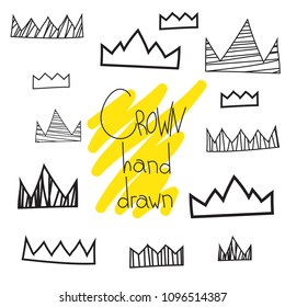 Crown queen hand drawing set vector illustration
