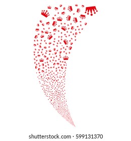 Crown random fireworks stream. Vector illustration style is flat red iconic symbols on a white background. Object fountain created from scattered pictograms.