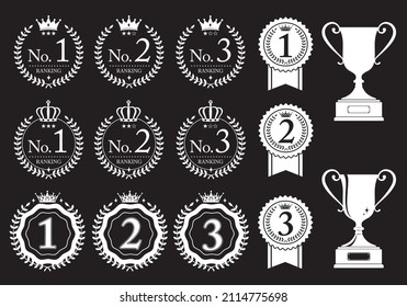 Crown and ranking silhouette icon set